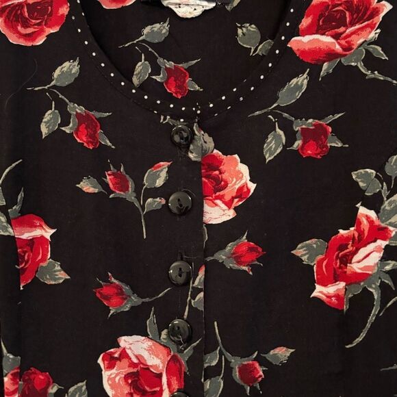 90s vintage black short sleeve romper rose print - Picture 3 of 11